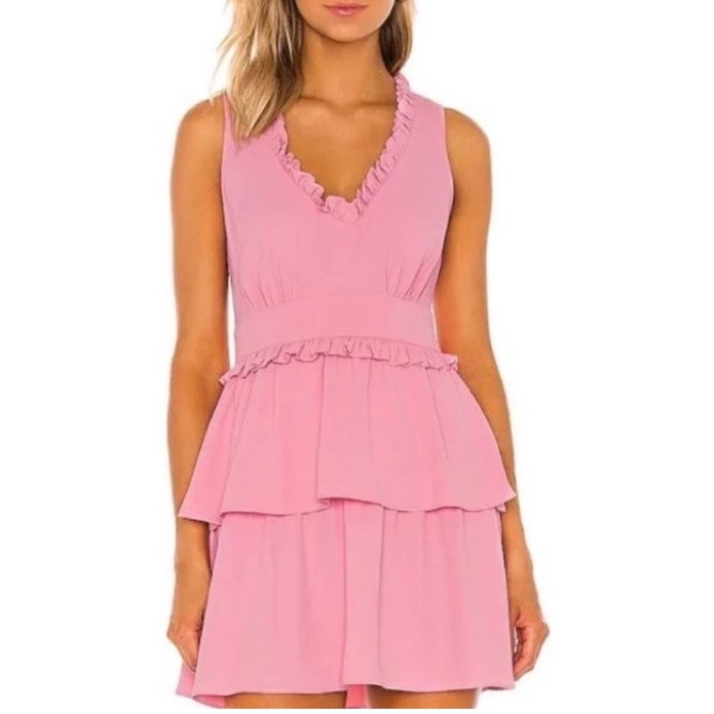Amanda Uprichard Pink Ruffle Tiered Mini Dress